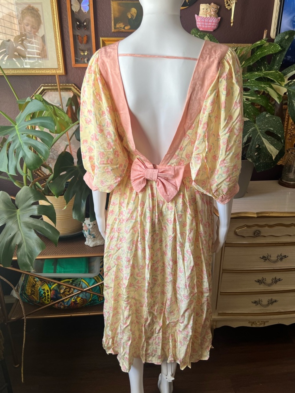 Vintage Bonyim Yellow Floral Day Dress Size 6